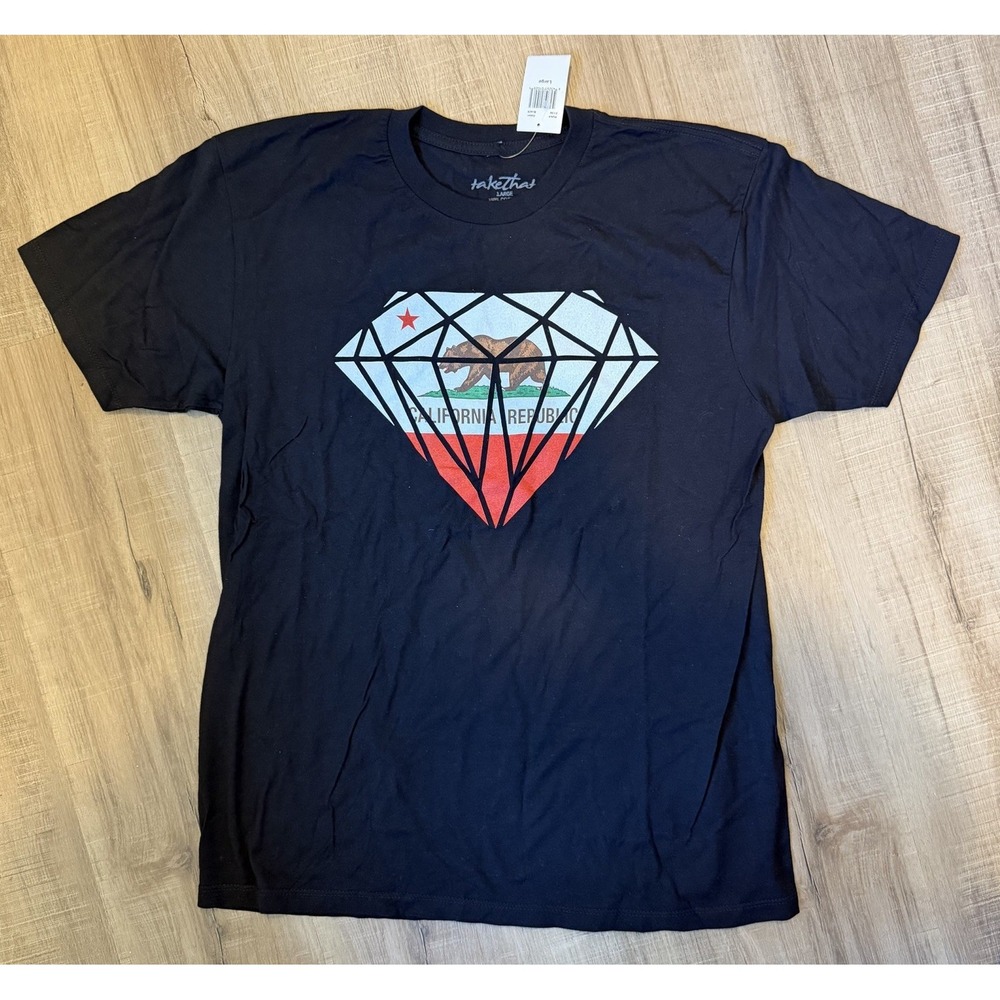 takethat California Republic Diamond Graphic Black Large Men's Cotton T-Shirt